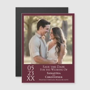 Modern Simple Wedding Save the Date Photo Burgundy Magnetic Invitation