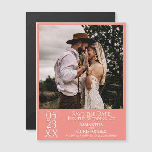 Modern Simple Wedding Save the Date Photo Coral Magnetic Invitation