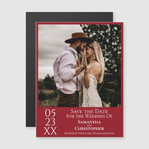Modern Simple Wedding Save the Date Photo Crimson Magnetic Invitation