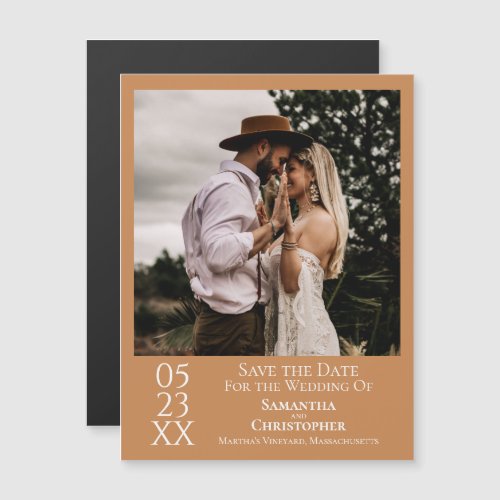 Modern Simple Wedding Save the Date Photo Gold Tan Magnetic Invitation