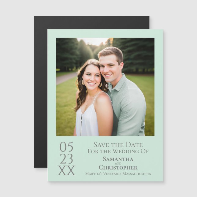 Modern Simple Wedding Save the Date Photo Mint Magnetic Invitation (Front/Back)