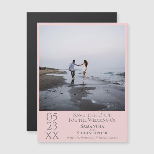 Modern Simple Wedding Save the Date Photo Pink Magnetic Invitation