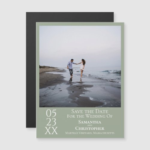 Modern Simple Wedding Save the Date Photo Sage Magnetic Invitation