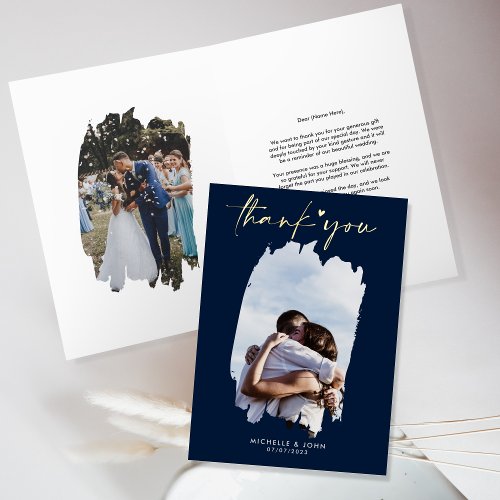 Modern Simple Wedding Thank You Gold Navy Foil Greeting Card