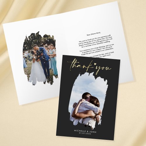 Modern Simple Wedding Thank You Gold Script Photo Foil Greeting Card