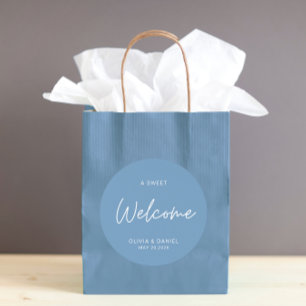 Modern Simple Wedding Welcome Quote   Dusty Blue Classic Round Sticker