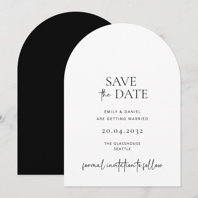 Modern, simple, white and black,  save the date invitation (Front/Back)