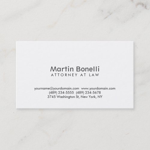 Modern Simple White Attorney at Law Business Card