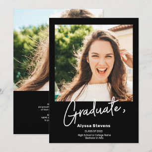 Modern simple white black 2 photos graduation announcement
