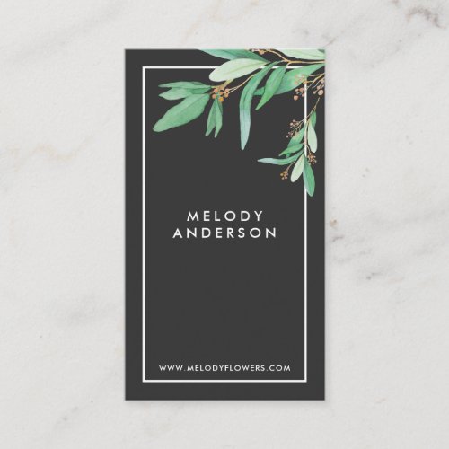 Modern simple white black elegant green botanical business card
