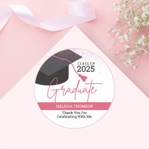 Modern Simple White Blush Graduate Thank You Classic Round Sticker