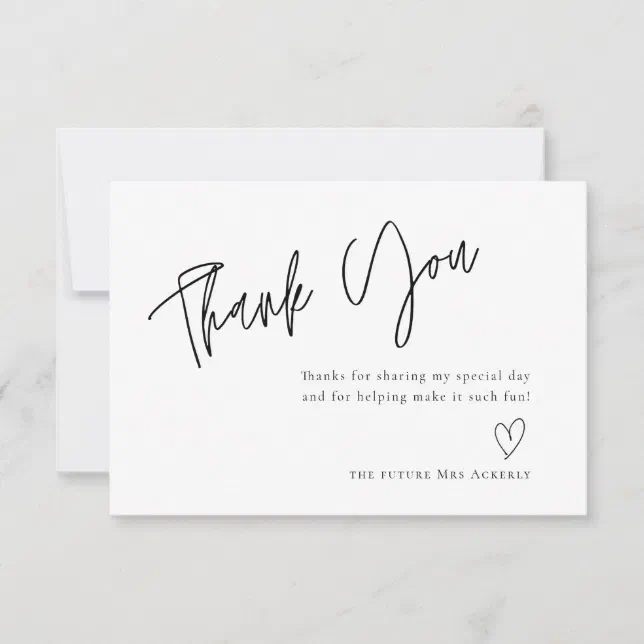Modern Simple White Bridal Shower Thank You Card | Zazzle