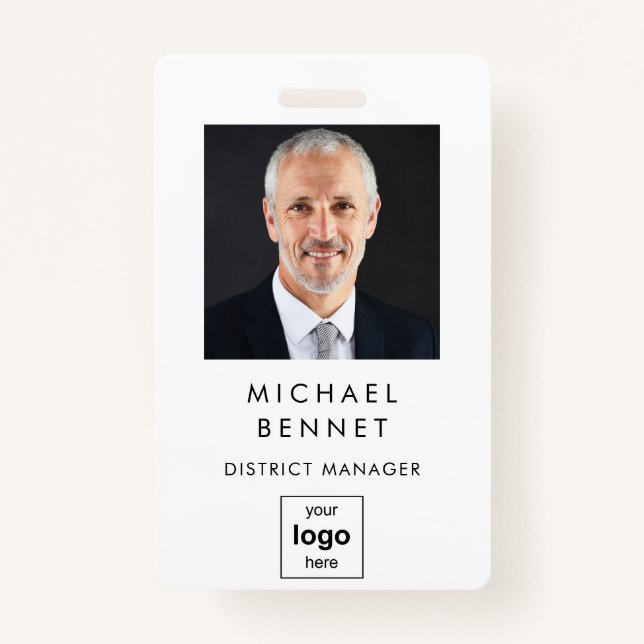 Modern Simple White Corporate Photo ID Badge (Front)
