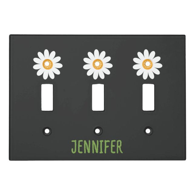 Modern Simple White Daisy Flower Custom Name Light Switch Cover (Front)