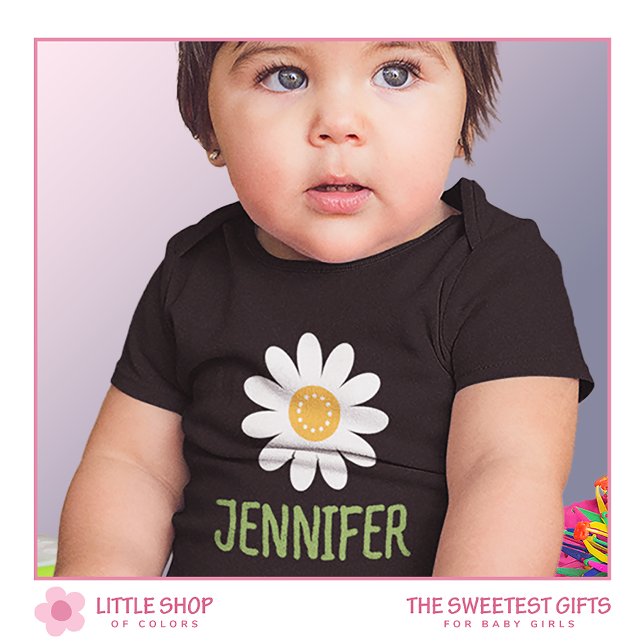 Modern Simple White Daisy Flower Customizable Baby Bodysuit (Creator Uploaded)