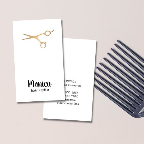 Modern Simple White Faux Gold Hair Stylist Business Card