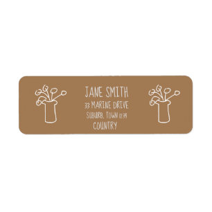 Modern simple white flowers on coffee outline label