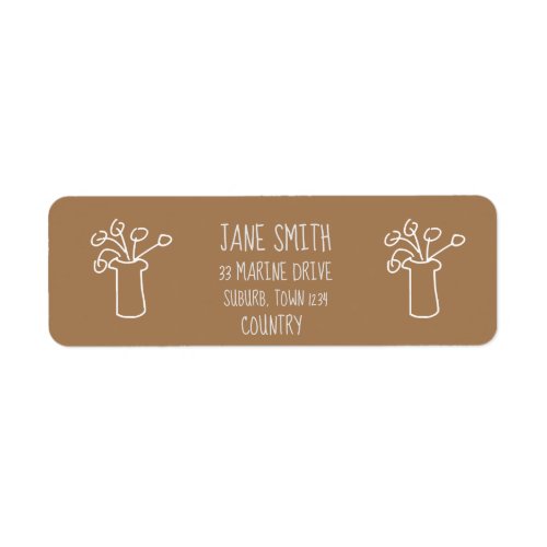 Modern simple white flowers on coffee outline label