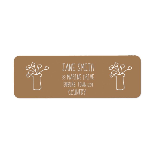 Modern simple white flowers on coffee outline label (Front)