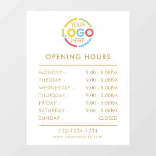 Modern Simple White Gold Business Opening Hours Window Cling