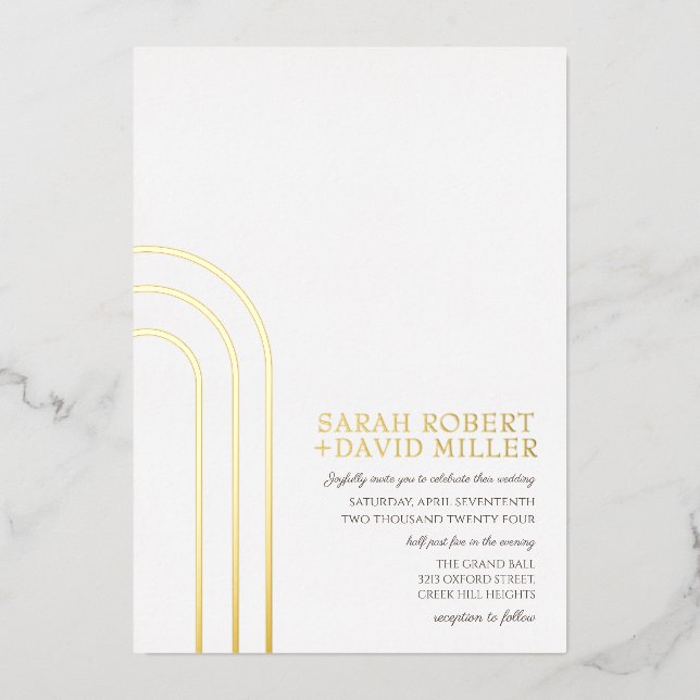 Modern Simple White Gold Classy Wedding  Foil Invitation (Front)