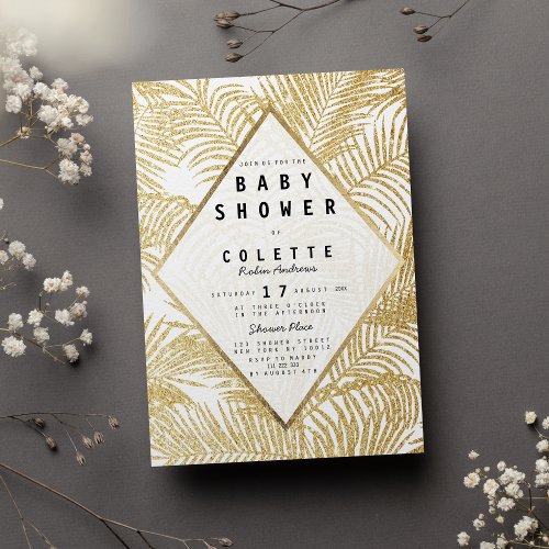 Modern Simple White Gold Glitter Baby Shower Invitation