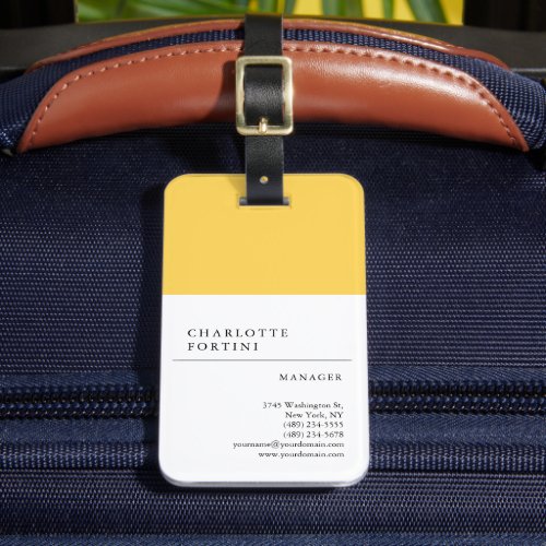 Modern Simple White Gold Yellow Color Minimalist Luggage Tag