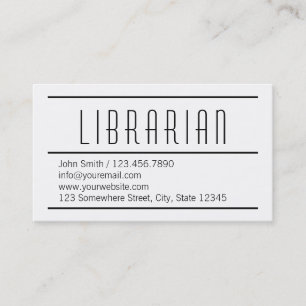 Modern Simple White Librarian Business Card