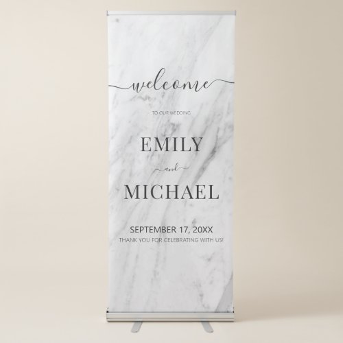 Modern Simple White Marble Elegant Wedding Welcome Retractable Banner