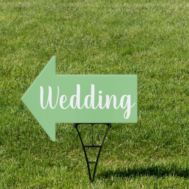Modern & Simple White on Sage Green Wedding Arrow Sign (Insitu)