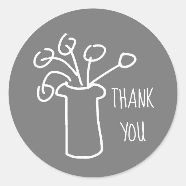 Modern simple white outline flower design classic round sticker (Front)