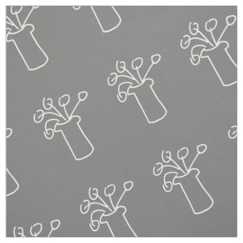 Modern simple white outline flower design on grey fabric