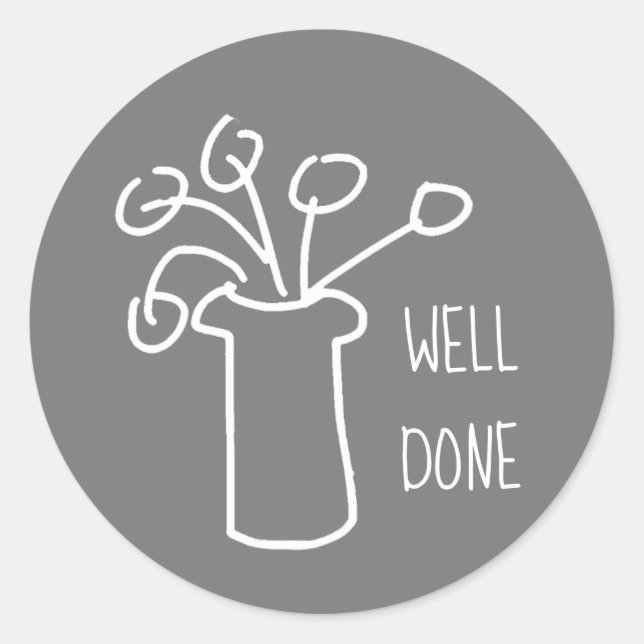Modern simple white outline flower well done classic round sticker (Front)