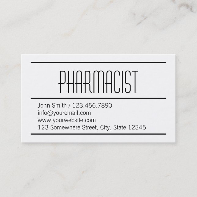 Modern Simple White Pharmacist Business Card (Front)