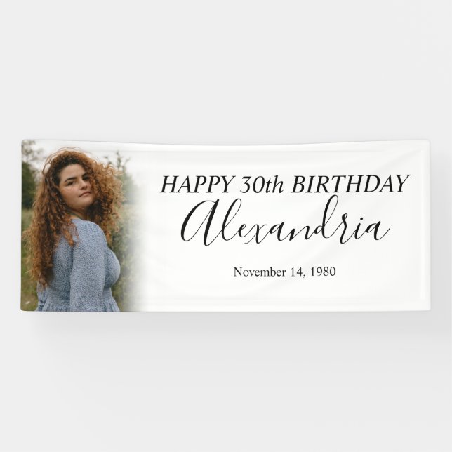 Modern Simple White Photo Birthday Party Banner (Horizontal)