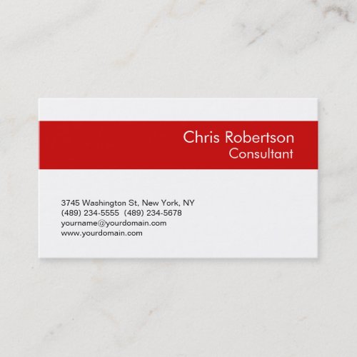 Modern Simple White Red Stripe Business Card