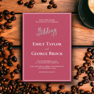 Modern Simple White Script Magenta Framed Wedding Invitation