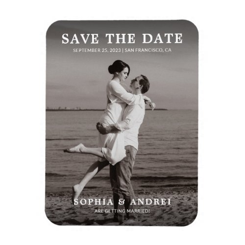 Modern Simple White Script Wedding Save the Date Magnet
