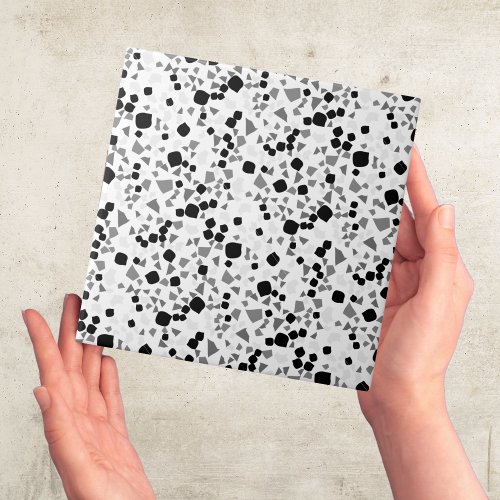 Modern Simple White Terrazzo Black Tile