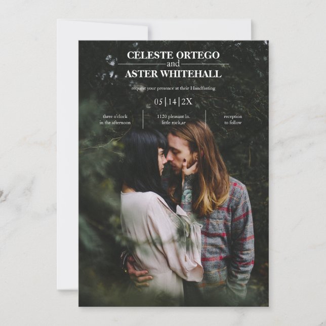 Modern Simple White Text Dark Photo Handfasting Invitation (Front)