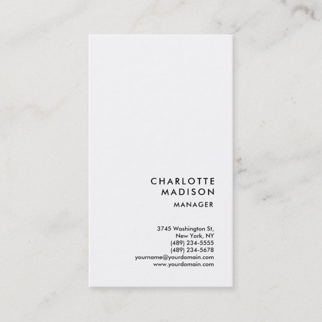 Modern Simple White Trendy Minimalist Plain Business Card (Front)