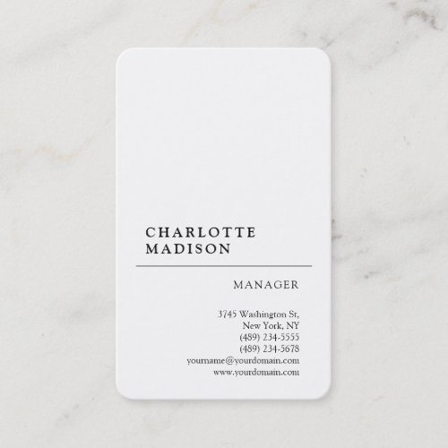 Modern Simple White Trendy Minimalist Plain Business Card