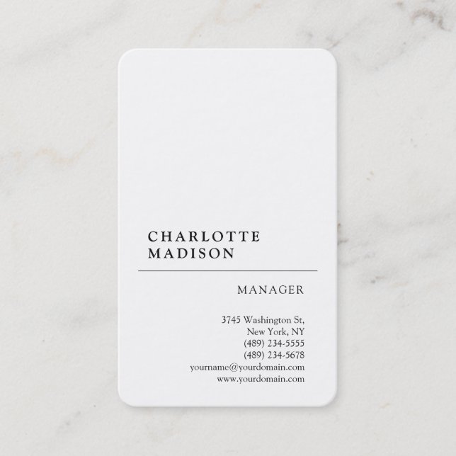 Modern Simple White Trendy Minimalist Plain Business Card (Front)