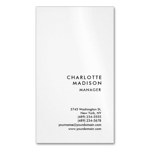 Modern Simple White Trendy Minimalist Plain Business Card Magnet