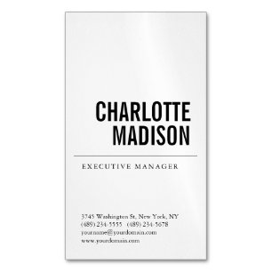 Modern Simple White Trendy Minimalist Plain Business Card Magnet