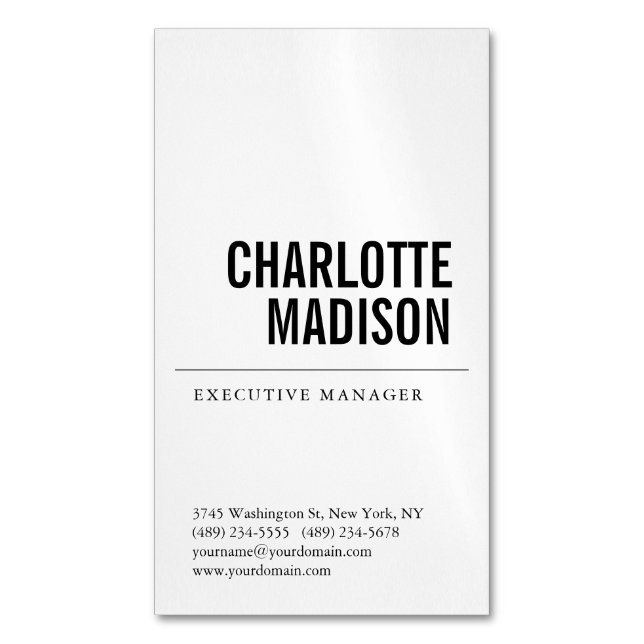 Modern Simple White Trendy Minimalist Plain  Business Card Magnet (Front Vertical)