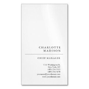 Modern Simple White Trendy Minimalist Plain Business Card Magnet