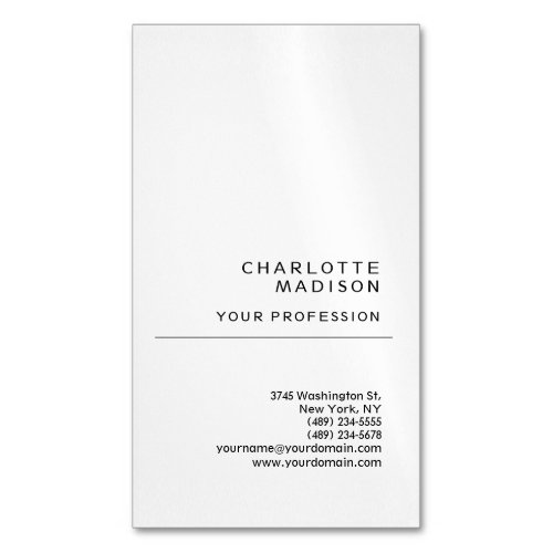 Modern Simple White Trendy Minimalist Plain  Business Card Magnet