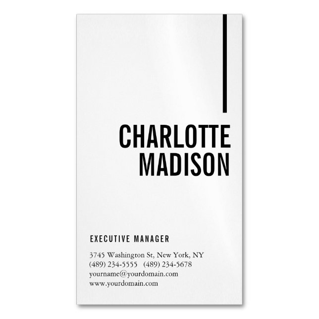 Modern Simple White Trendy Minimalist Plain  Business Card Magnet (Front Vertical)