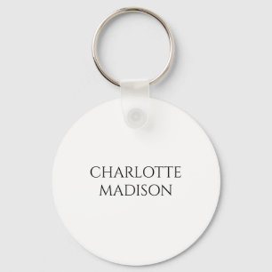 Modern Simple White Trendy Minimalist Plain Name Keychain